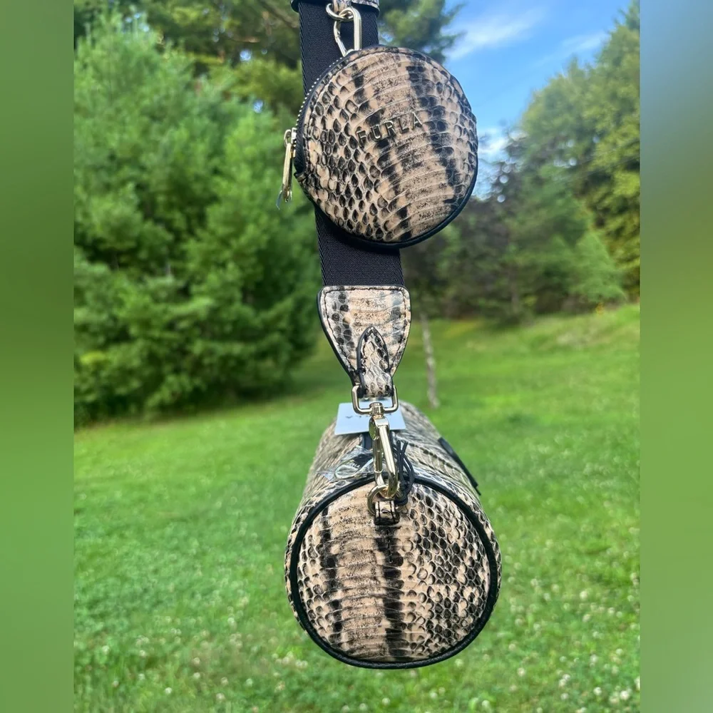 Furla Snakeskin Crossbody with Coin Pouch - Modern Luxe Statement NWT - Picture 8 of 15